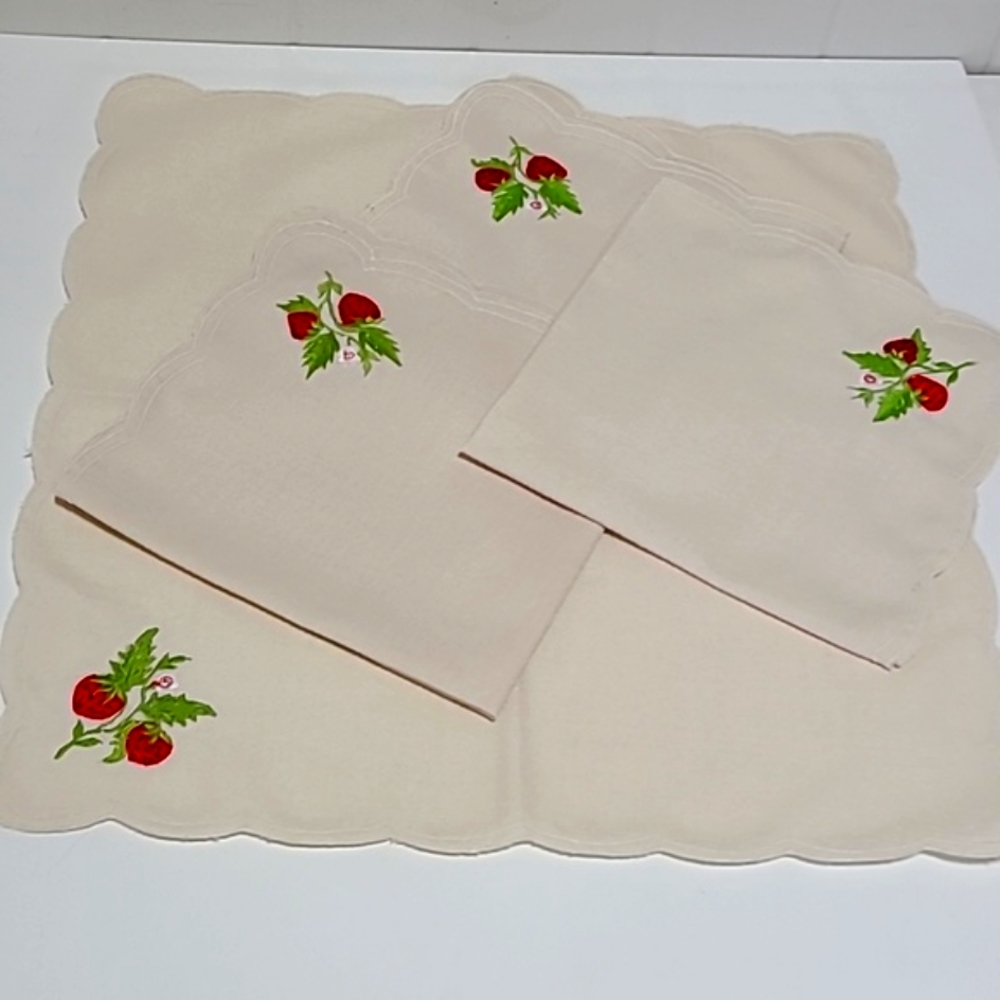 Vintage Set of 4 Napkins 19" with Embroidered strawberries